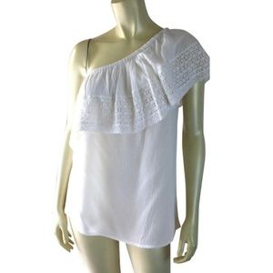 Como Petite Top PM New Ivory One Shoulder Crochet